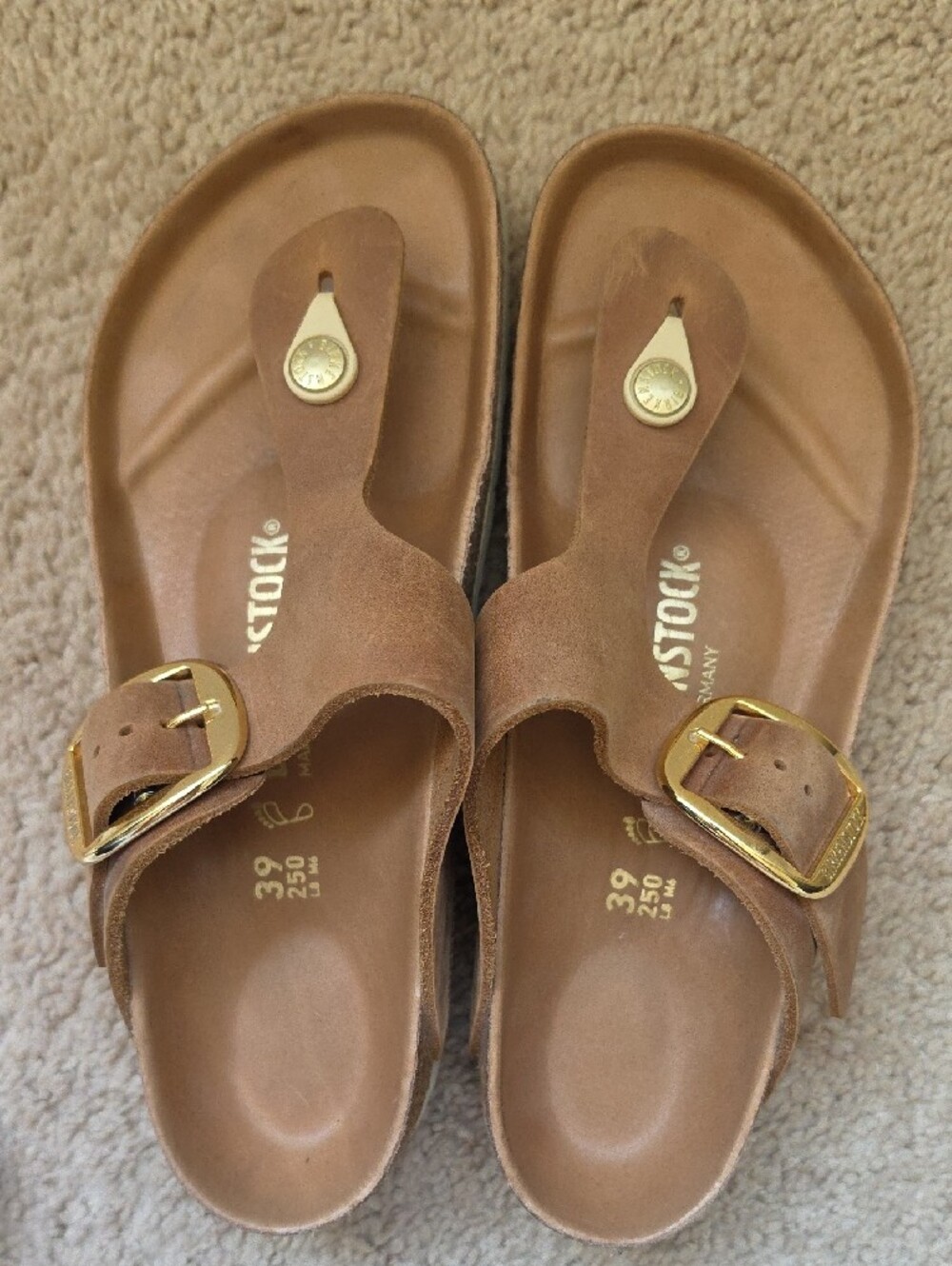 Birkenstock Brown Suede Gizeh Sandals with Gold Buckles - Picture 6 of 9